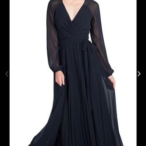 BAGDLEY MISCHKA PLEATED WRAP GOWN NAVY